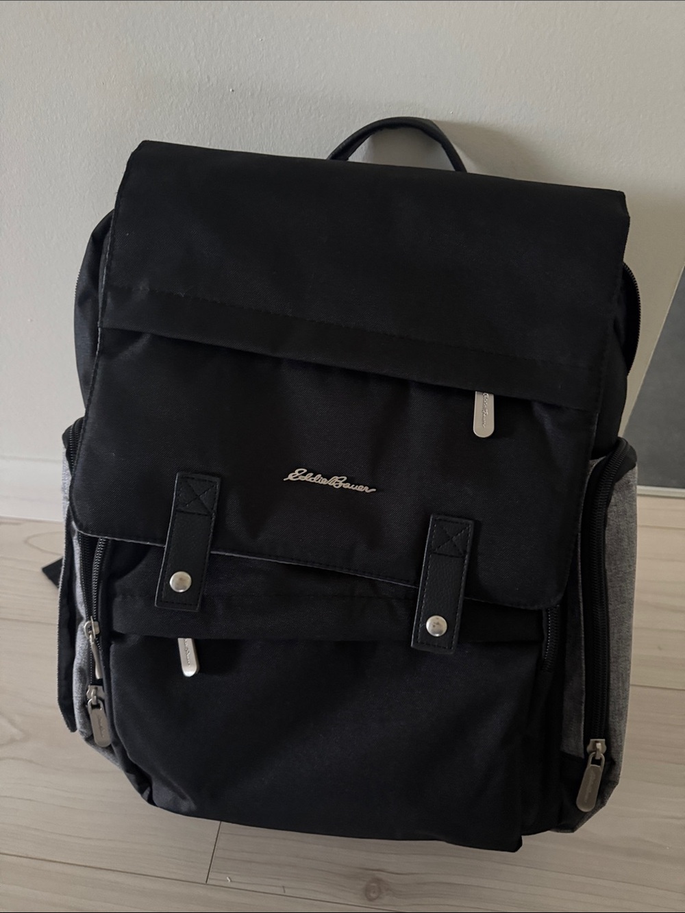 Eddie Bauer Black and Gray Diaper Bag